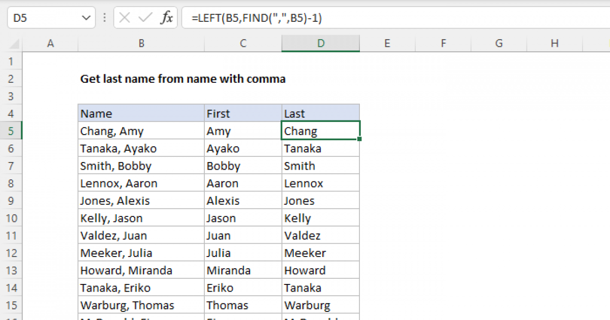 Get Last Name From Name With Comma Excel Formula Exceljet 0716